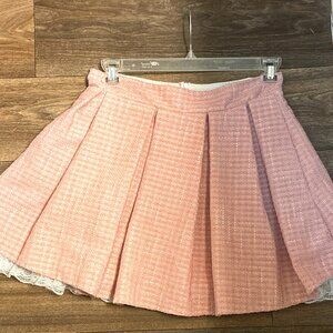 Pink Tweed Pleated Skirt